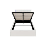 Oikiture Bed Frame King Single RGB LED Gas Lift Storage Base White Boucle - Front View