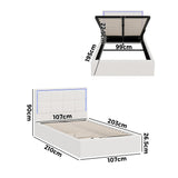 Oikiture Bed Frame King Single RGB LED Gas Lift Storage Base White Boucle - Rear View