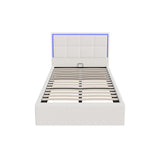 Oikiture Bed Frame King Single RGB LED Gas Lift Storage Base White Boucle
