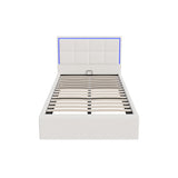 Oikiture Bed Frame King Single RGB LED Gas Lift Storage Base White Boucle - Close-Up Angle