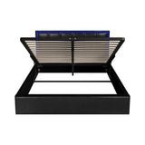 Oikiture Bed Frame Queen Size RGB LED Gas Lift Storage Base Leather