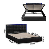 Oikiture Bed Frame Queen Size RGB LED Gas Lift Storage Base Leather - Rear View