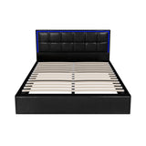 Oikiture Bed Frame Queen Size RGB LED Gas Lift Storage Base Leather
