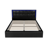 Oikiture Bed Frame Queen Size RGB LED Gas Lift Storage Base Leather - 45-Degree Angle