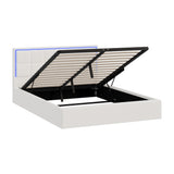 Oikiture Bed Frame Queen Size RGB LED Gas Lift Storage Base White Boucle