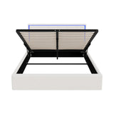 Oikiture Bed Frame Queen Size RGB LED Gas Lift Storage Base White Boucle - Top-Down View