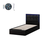 Oikiture Bed Frame Single Size RGB LED Gas Lift Storage Base Leather - Low Angle