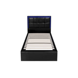 Oikiture Bed Frame Single Size RGB LED Gas Lift Storage Base Leather