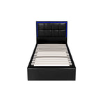 Oikiture Bed Frame Single Size RGB LED Gas Lift Storage Base Leather