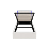 Oikiture Bed Frame Single Size RGB LED Gas Lift Storage Base White Boucle