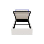 Oikiture Bed Frame Single RGB LED Gas Lift Storage White Boucle