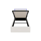 Oikiture Bed Frame Single Size RGB LED Gas Lift Storage Base White Boucle - Close-Up Angle