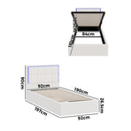Oikiture Bed Frame Single RGB LED Gas Lift Storage White Boucle