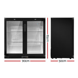 Devanti 198L Bar Fridge Dual Glass Door w/Light Black - Front View