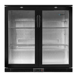Devanti 198L Bar Fridge Dual Glass Door w/Light Black - Side View
