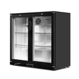 Devanti 198L Bar Fridge Dual Glass Door w/Light Black - Rear View