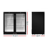 Devanti 198L Bar Fridge Dual Glass Door w/Light Black