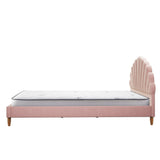 Oikiture Bed Frame with Mattress Double Size Pink Velvet - Close-Up Angle