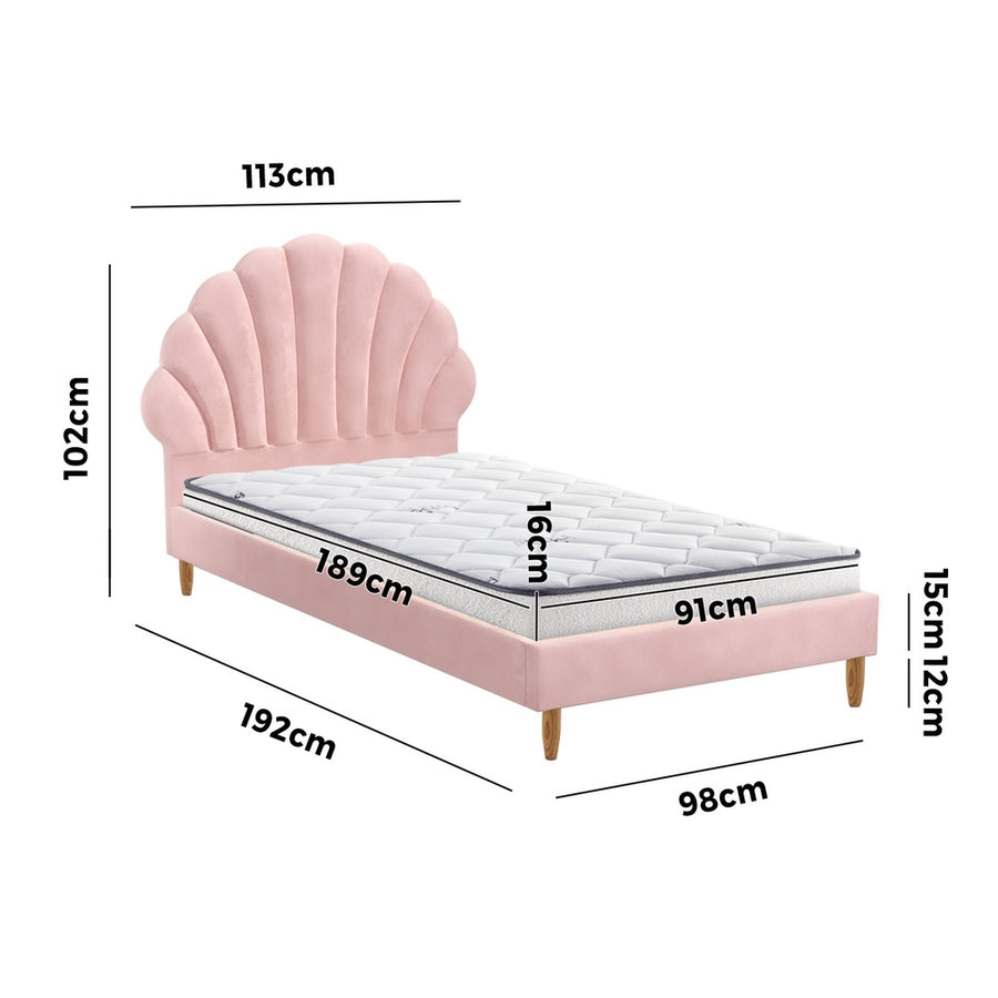 Oikiture Bed Frame with Mattress Single Size Pink Velvet, image 8