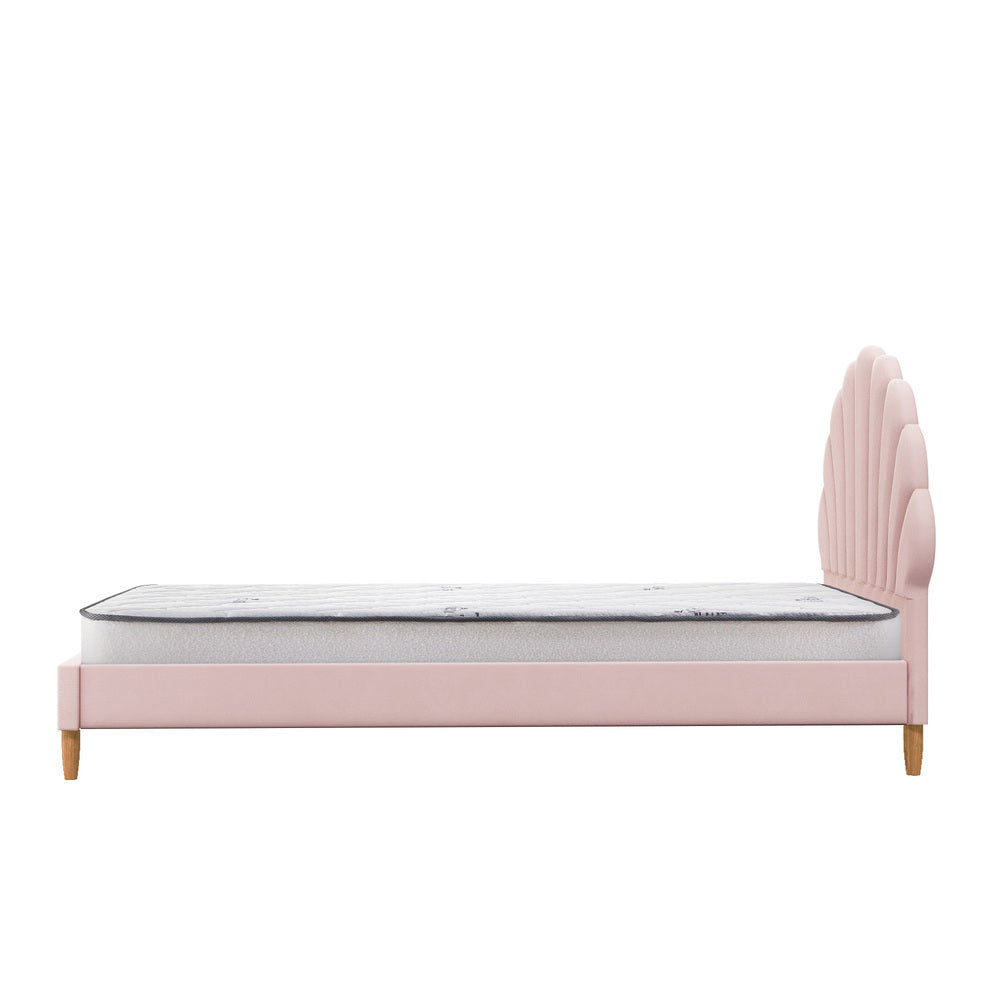 Oikiture Bed Frame with Mattress Single Size Pink Velvet