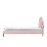 Oikiture Bed Frame with Mattress Single Size Pink Velvet - Front View