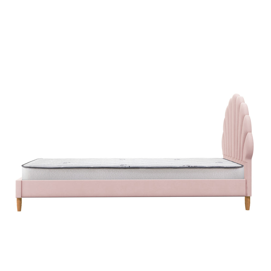 Oikiture Bed Frame with Mattress Single Size Pink Velvet, image 2