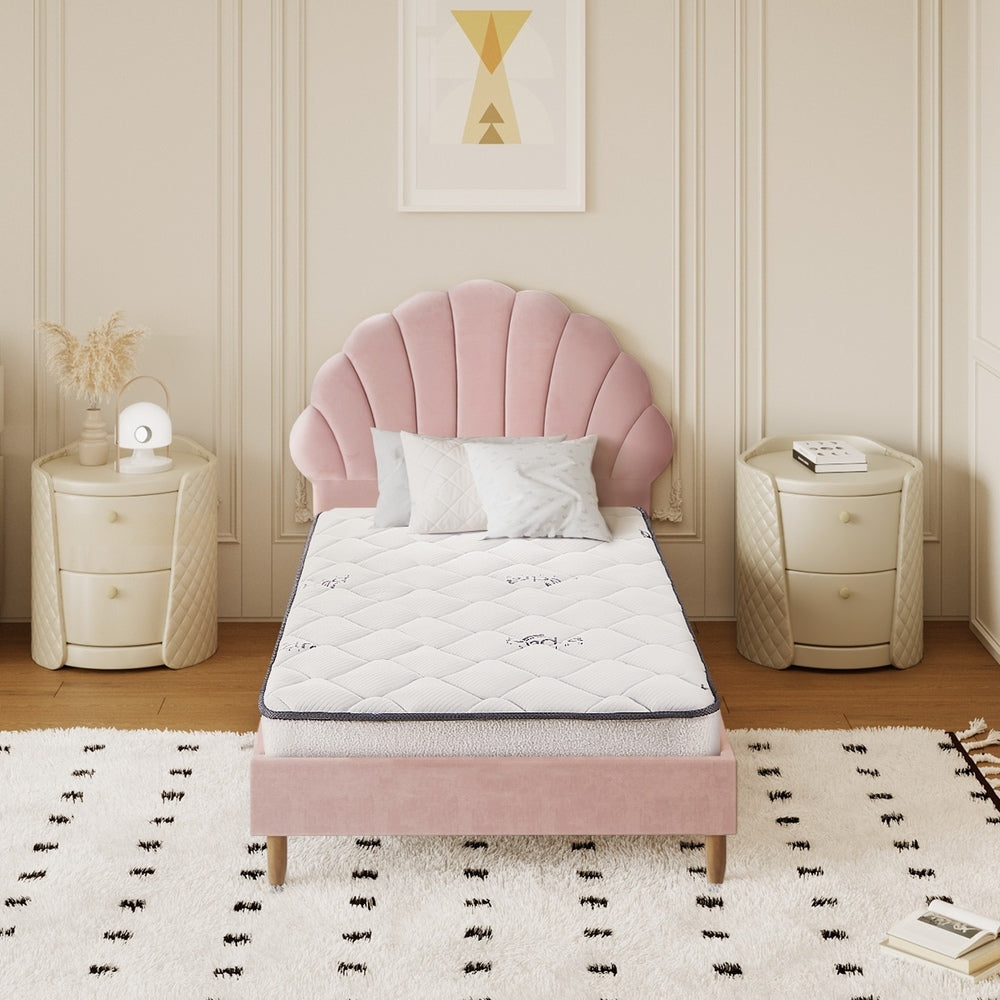 Oikiture Bed Frame with Mattress Single Size Pink Velvet