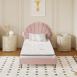 Oikiture Bed Frame with Mattress Single Size Pink Velvet - Close-Up Angle