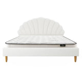 Oikiture Bed Frame with Mattress Double Size White Boucle