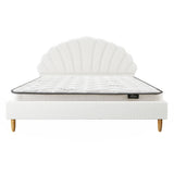 Oikiture Bed Frame with Mattress Double Size White Boucle - Rear View