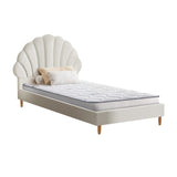 Oikiture Bed Frame with Mattress Single Size White Boucle
