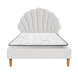 Oikiture Bed Frame with Mattress Single Size White Boucle