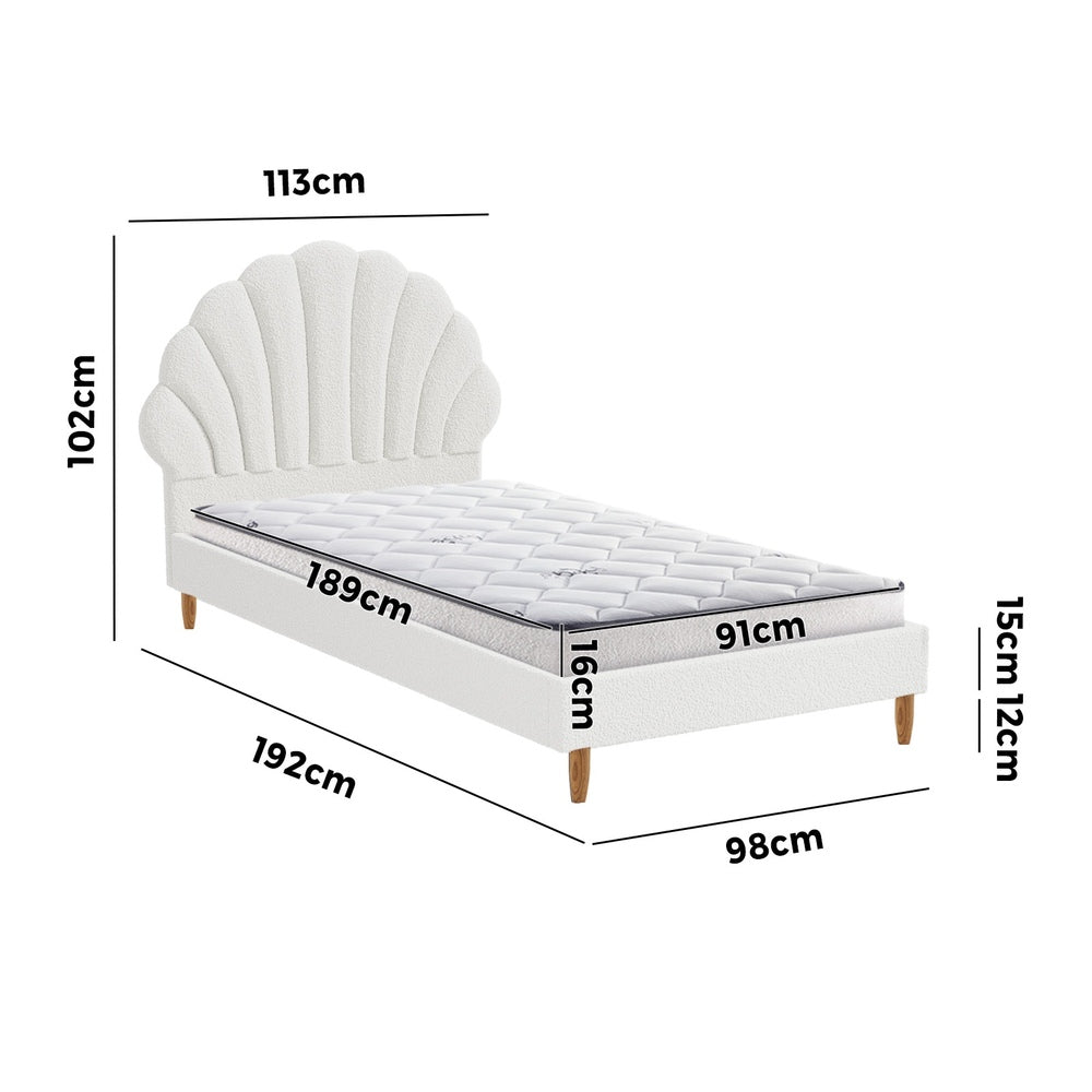 Oikiture Bed Frame with Mattress Single Size White Boucle