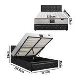 Oikiture Bed Frame with Mattress Double Size Gas Lift Black Leather - Rear View