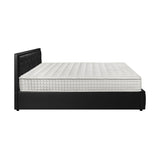 Oikiture Bed Frame with Mattress Double Size Gas Lift Black Leather