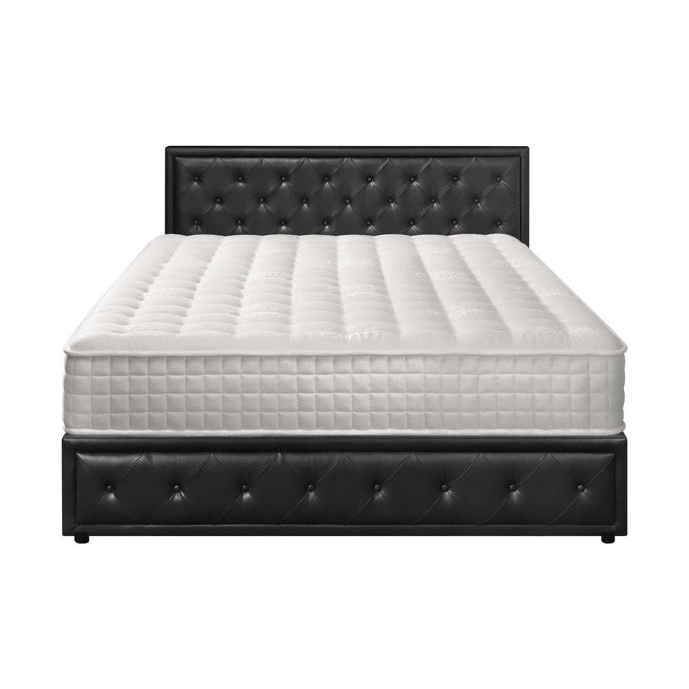 Oikiture Bed Frame with Mattress King Size Gas Lift Black Leather