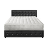 Oikiture Bed Frame with Mattress King Size Gas Lift Black Leather - Close-Up Angle