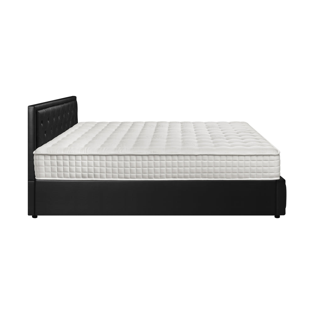 Oikiture Bed Frame with Mattress King Size Gas Lift Black Leather