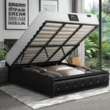 Oikiture Bed Frame with Mattress King Size Gas Lift Black Leather - Side View