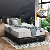 Oikiture Bed Frame with Mattress King Single Gas Lift Black Leather