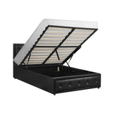 Oikiture Bed Frame with Mattress King Single Gas Lift Black Leather