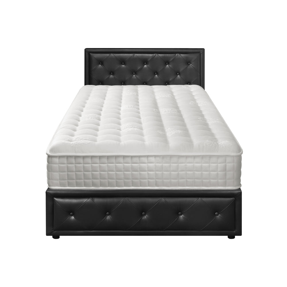 Oikiture Bed Frame with Mattress King Single Gas Lift Black Leather