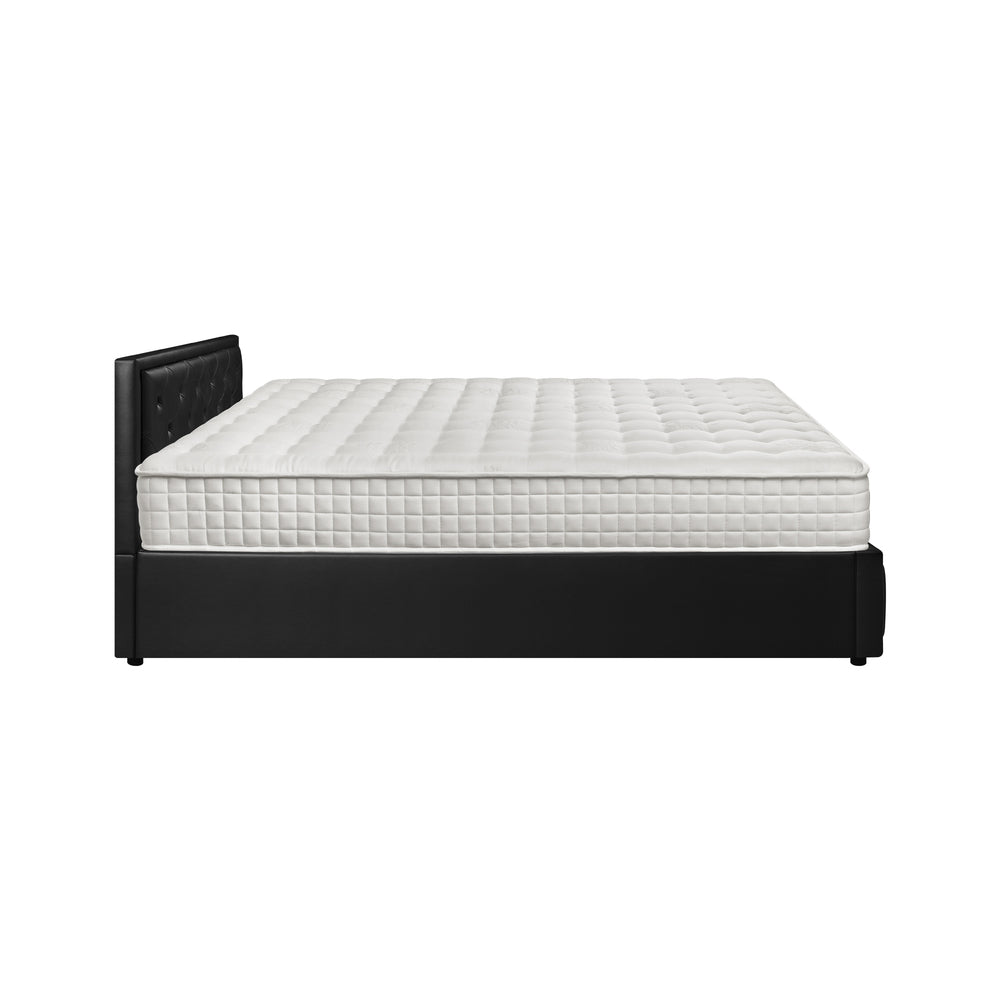 Oikiture Bed Frame with Mattress King Single Gas Lift Black Leather