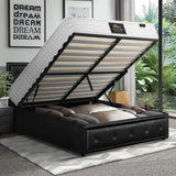 Oikiture Bed Frame with Mattress King Single Gas Lift Black Leather