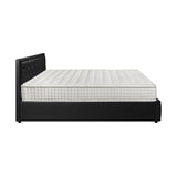 Oikiture Bed Frame with Mattress Queen Size Gas Lift Black Leather - Top-Down View