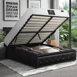 Oikiture Bed Frame with Mattress Queen Size Gas Lift Black Leather - Close-Up Angle