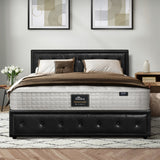 Oikiture Bed Frame with Mattress Queen Size Gas Lift Black Leather