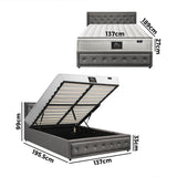 Oikiture Bed Frame with Mattress Double Size Gas Lift Grey Fabric