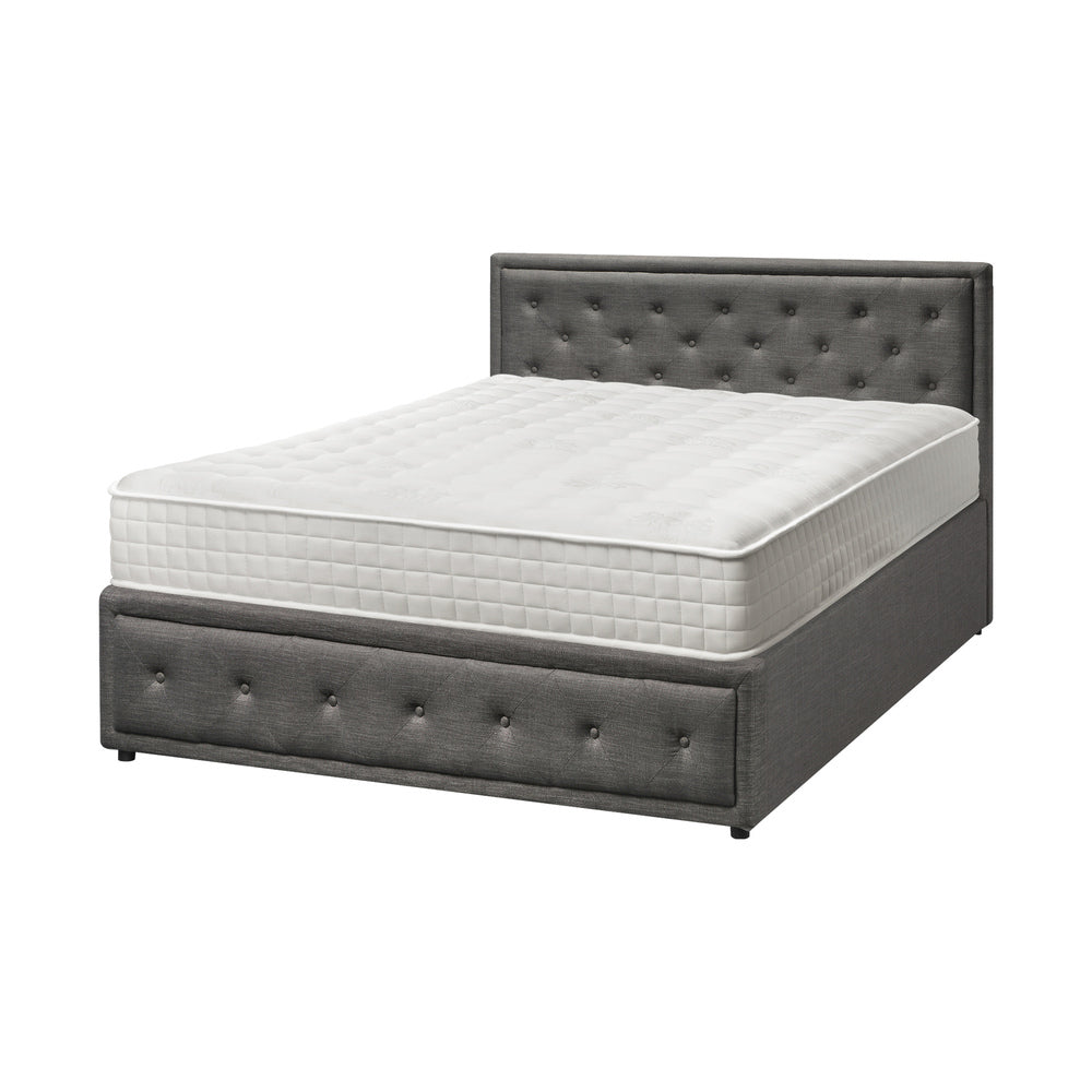 Oikiture Bed Frame with Mattress Double Size Gas Lift Grey Fabric
