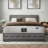 Oikiture Bed Frame with Mattress King Size Gas Lift Grey Fabric - Low Angle